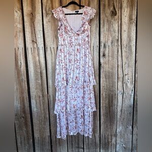 Rachel Roy Lilac Floral Maxi Dress Size 10 Metallic Stripe Romantic Wedding Date